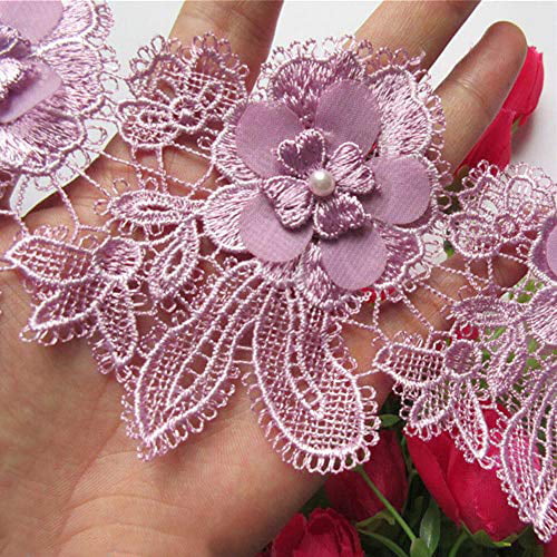 1yd Vintage Pearl Flower Lace Edge Trim Wedding Ribbon Applique DIY Sewing Craft